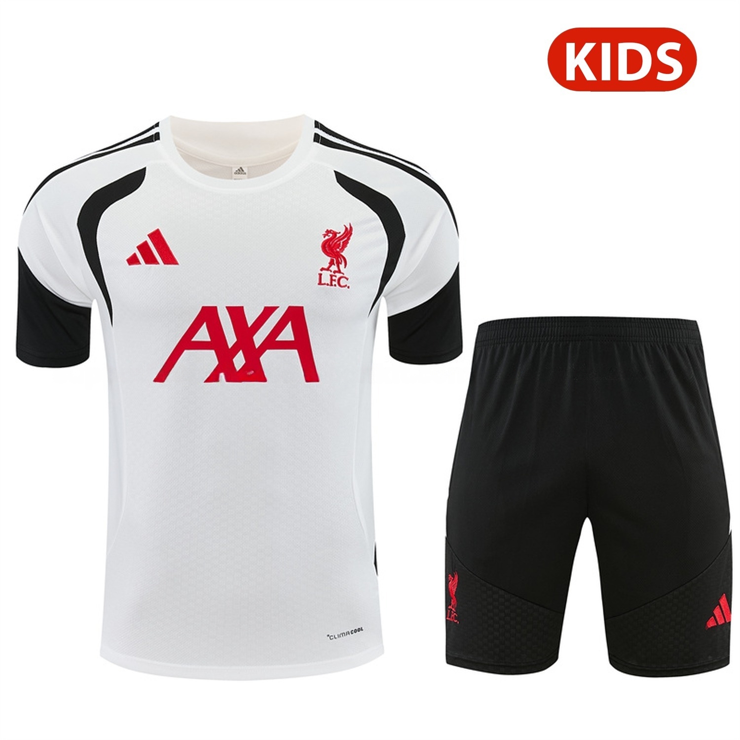 Liver.pool 26-27 Kids Short-Sleeve Training Set - White Top & Black Shorts - UnitedFutballJersey