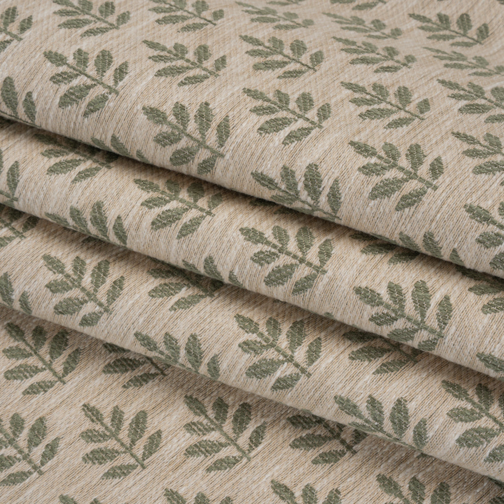 Polyester and Cotton Twill Jacquard - Sage Lines of Leaves - British Imported - Joann Fabrics