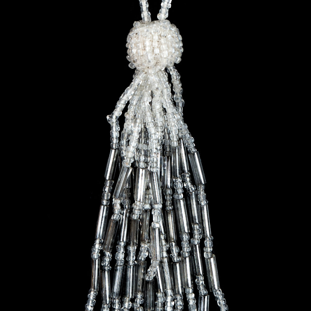 Medium Ivory and Silver Beaded Tassel - 5