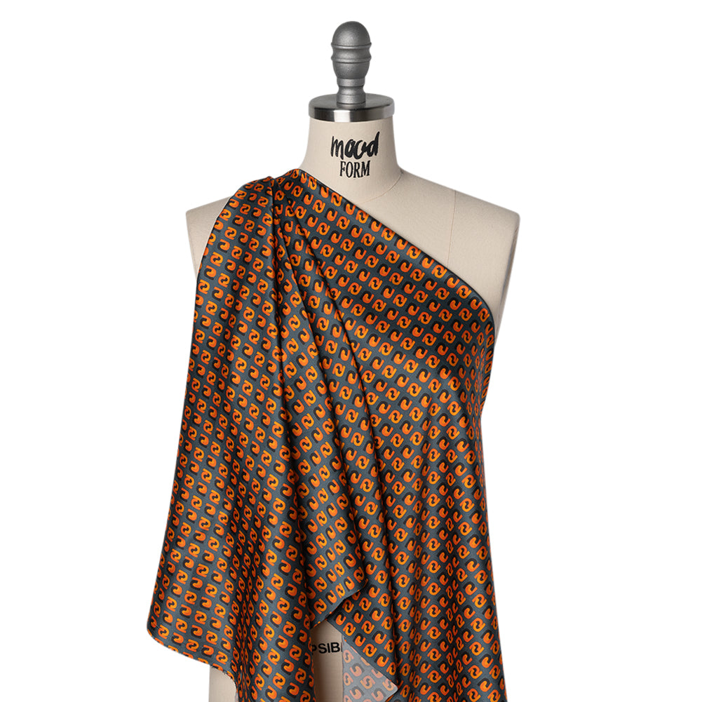 Stretch Silk Charmeuse Print - Steel, Black and Orange Geometric - Deadstock - Joann Fabrics