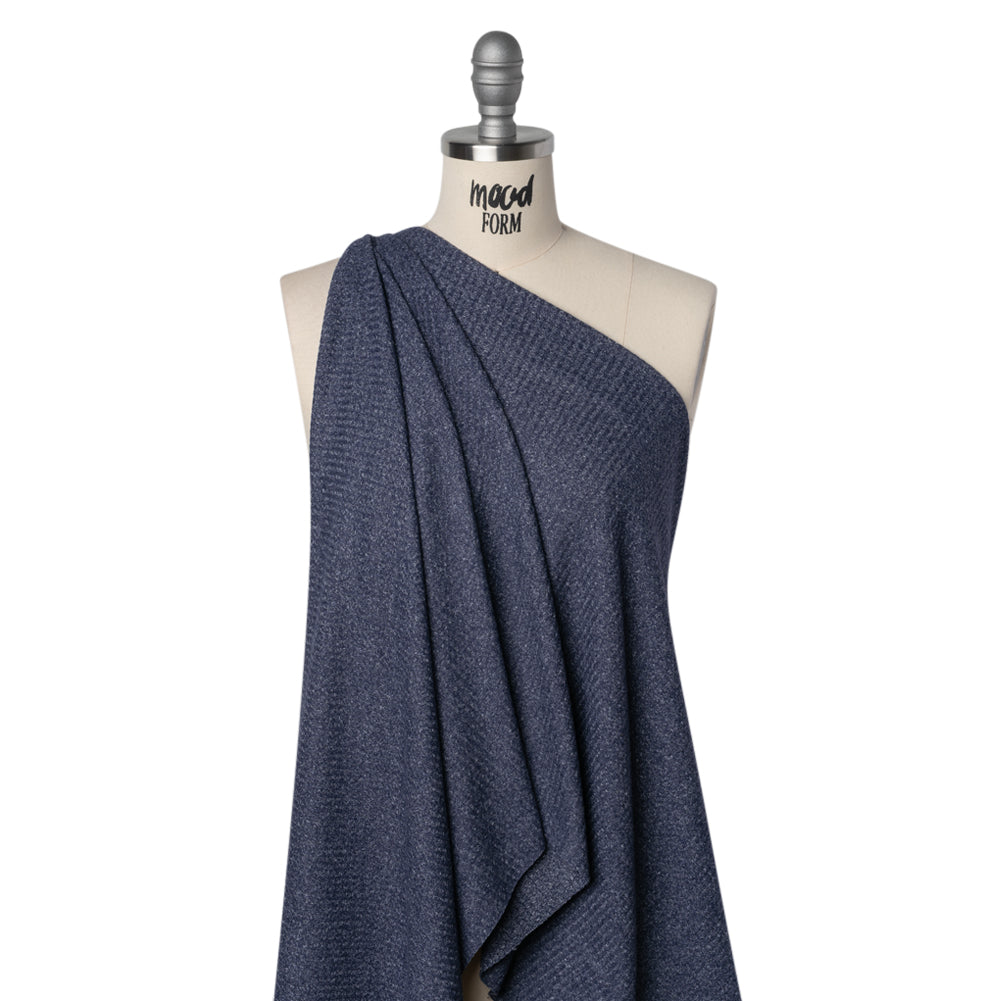 Brushed Stretch Rayon and Polyester Waffle Sweater Knit - Heathered Navy Blue - Deadstock - Joann Fabrics