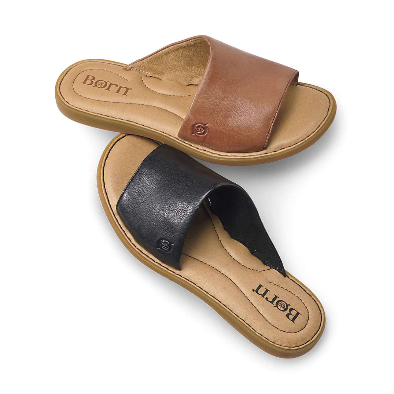 Born® Italian Leather Peep-Toe Slides, Microsuede Lining - Northstyle Catalog