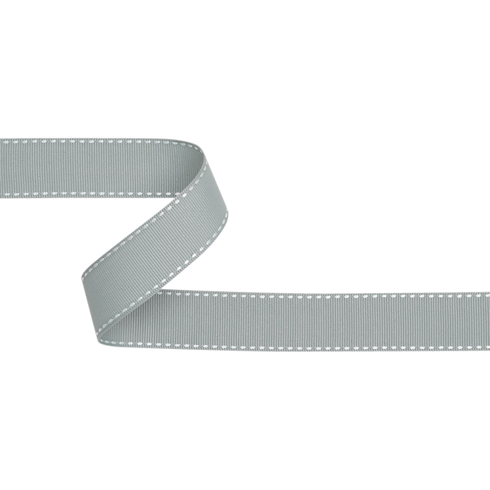 Grosgrain Ribbon with White Stitched Borders - Gray - 1
