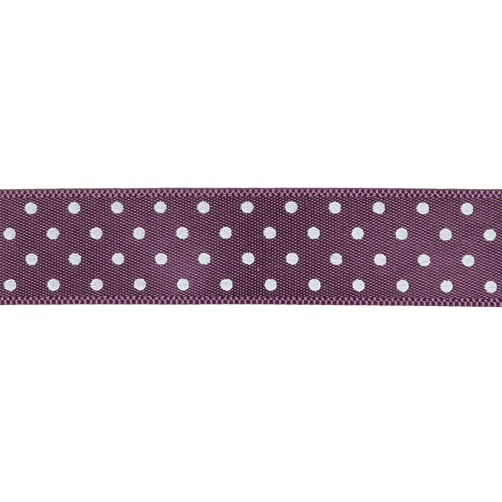 Purple and White Polka Dot Satin Ribbon - 0.625