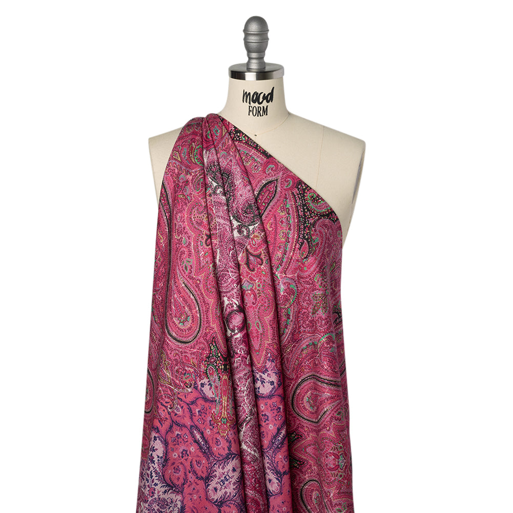 Silk Twill Panel Made in Italy - Fuchsia, Purple and Pink Paisley, Floral and Stripes - Deadstock - Joann Fabrics