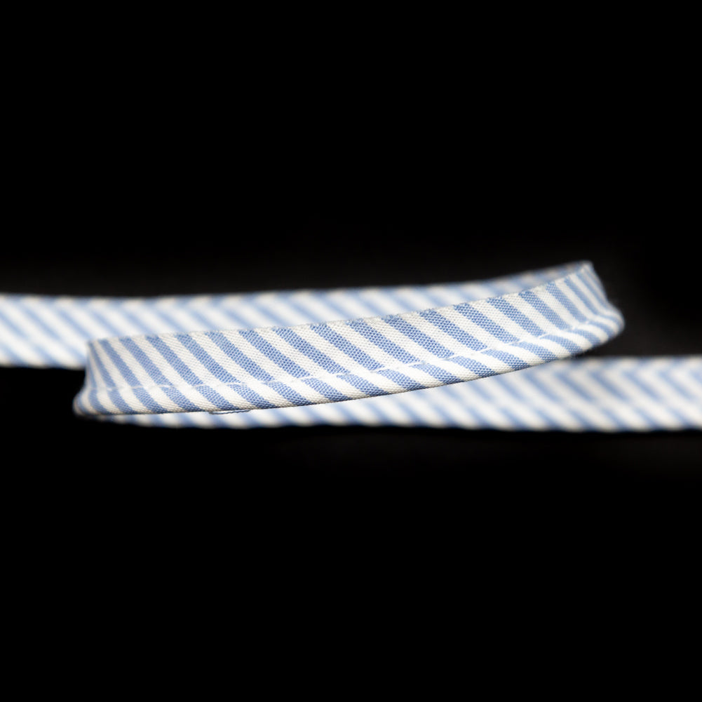 Italian White and Blue Striped Bias Piping Cord with Lip - 0.375