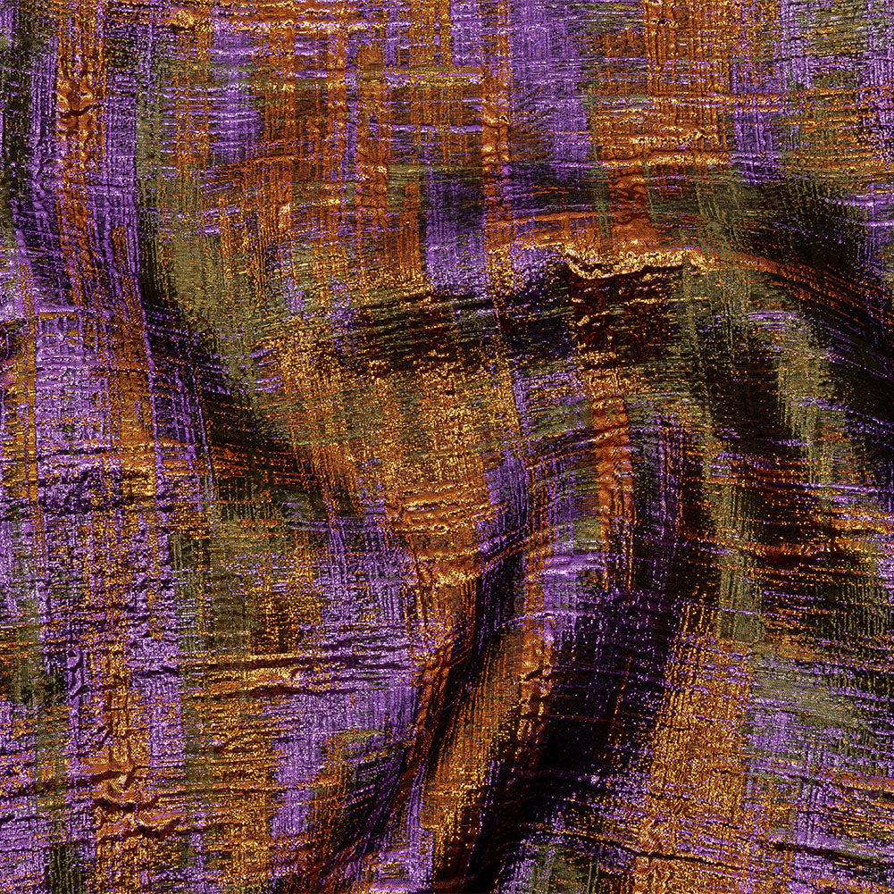 Metallic Olive, Purple and Pumpkin Distressed Plaid Luxury Brocade - Joann Fabrics