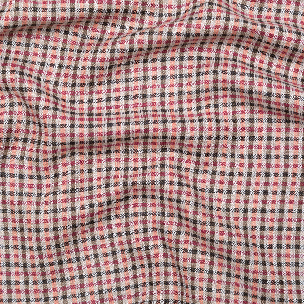 Brown, Coral and Magenta Tattersall Checkered Linen Dobby - Joann Fabrics
