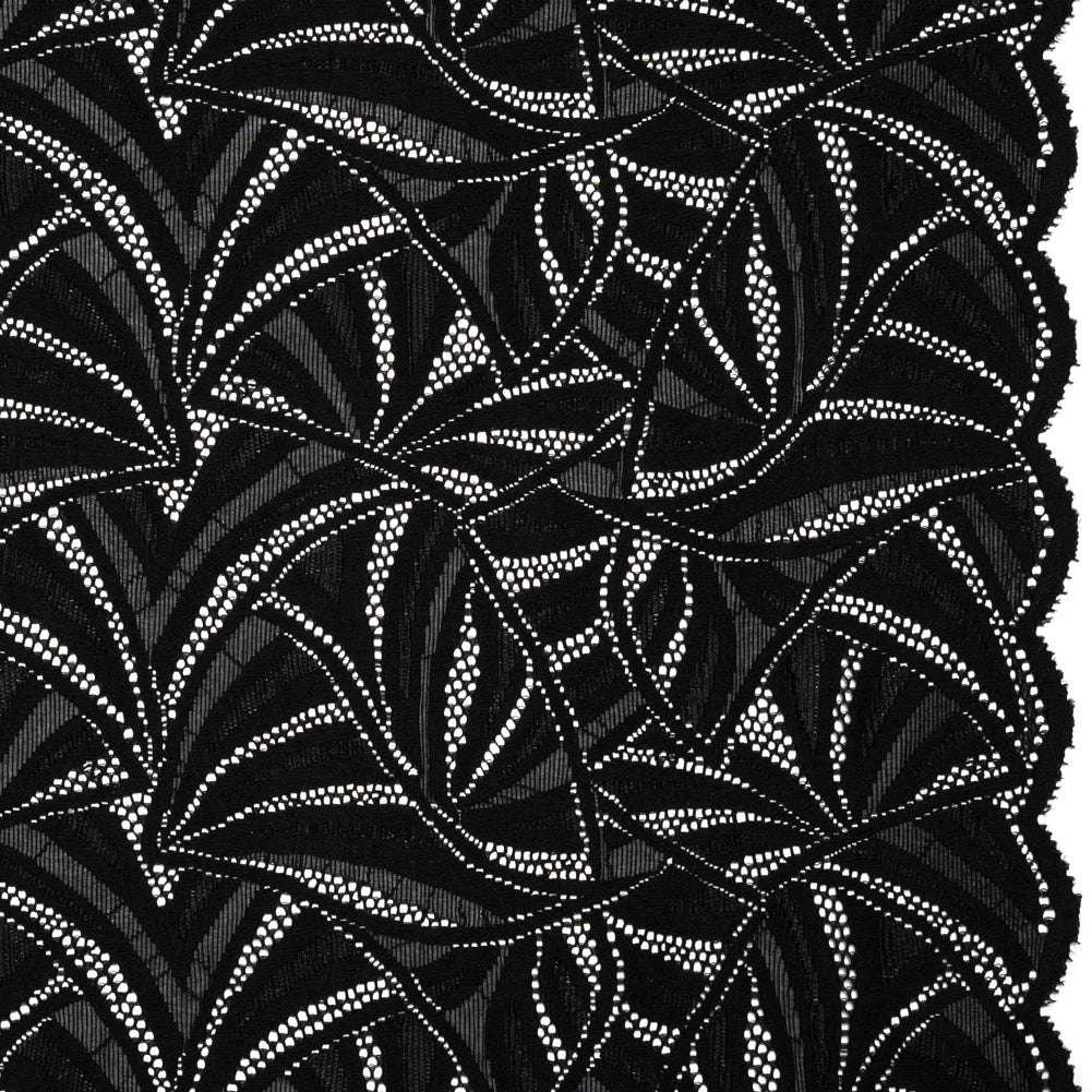 Stretch Raschel Lace with Finished Edges - Black Flying Fans - Joann Fabrics