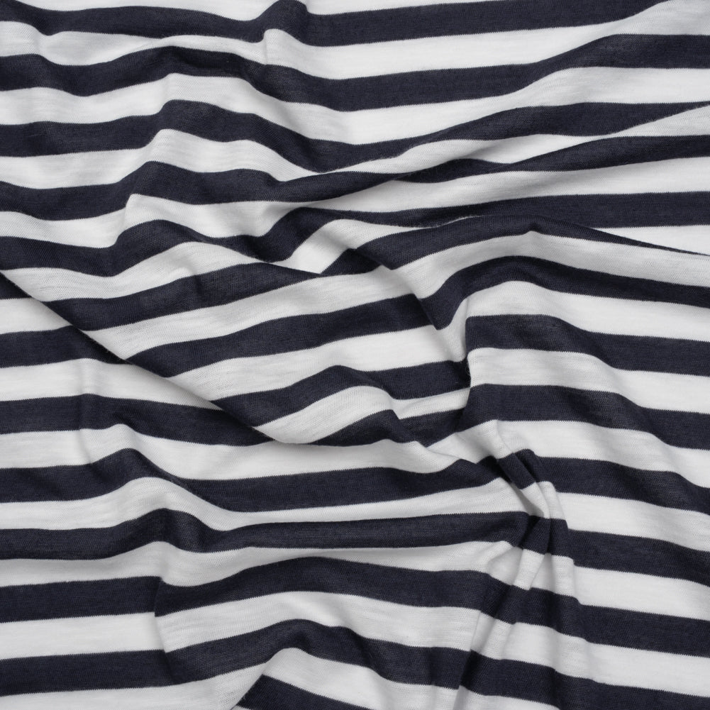 Lightweight Cotton and Polyester Jersey - Navy Blue and White Stripes - Deadstock - Joann Fabrics