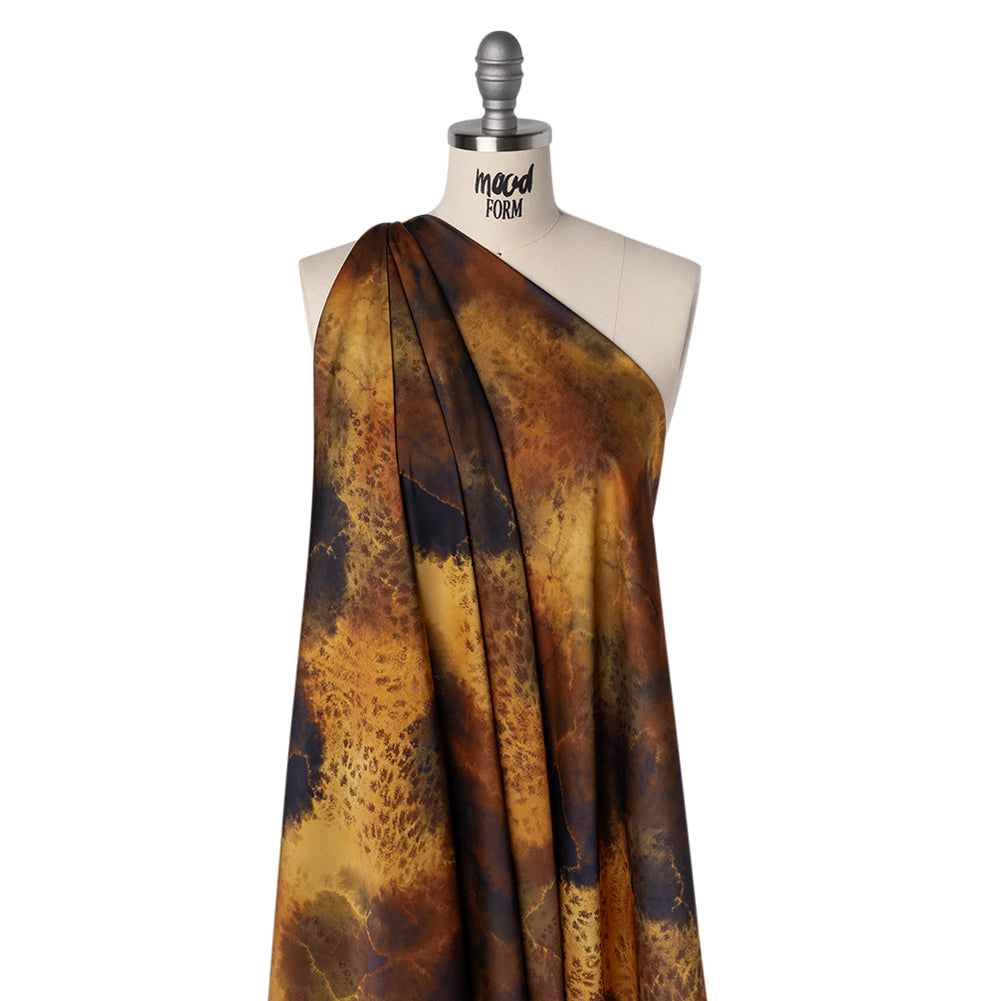 Polyester Satin - Yellow, Russet, and Black Spotted Abstract - Mood Exclusive Nebula Storm Print - Joann Fabrics