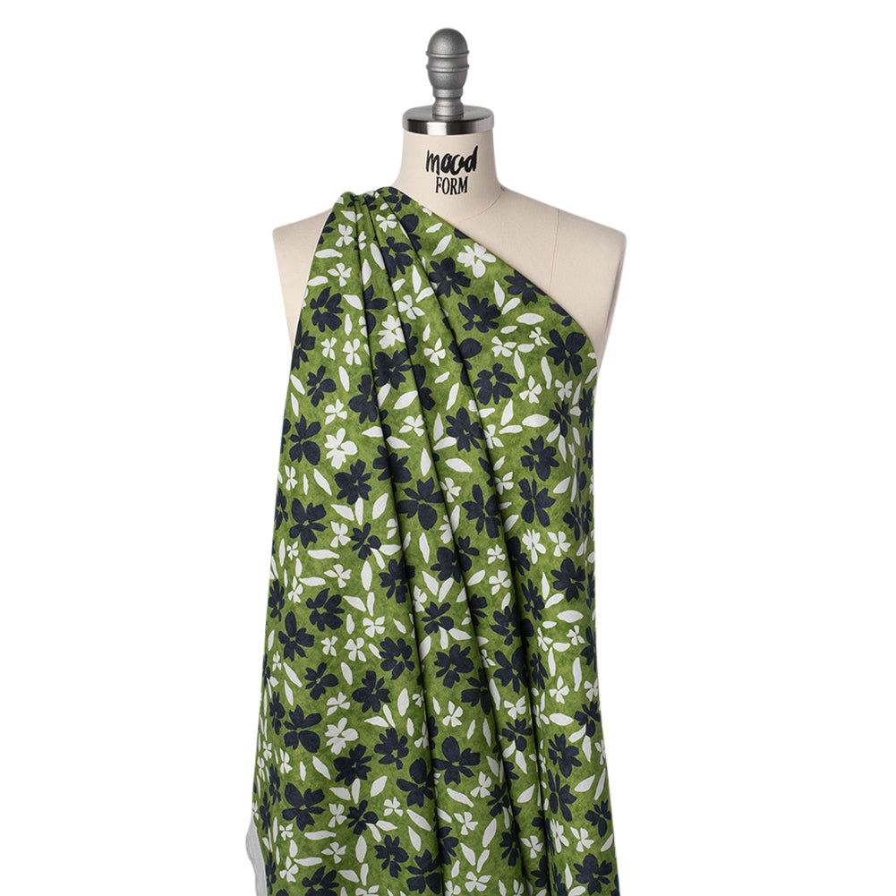 Linen and Rayon Woven - Green, Navy and White Scattered Flowers and Petals - Mood Exclusive Pick-a-Petal Print - Joann Fabrics