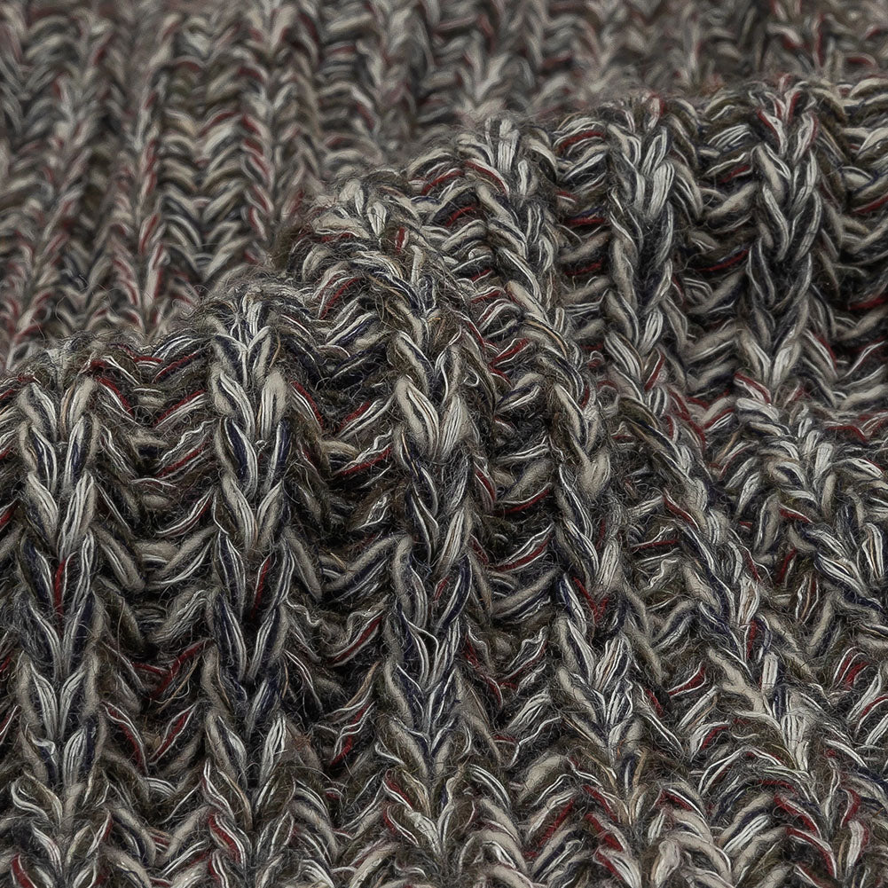 Charcoal, Dark Red and Ivory Tweedy Wool Blend Ribbed Sweater Knit - Joann Fabrics