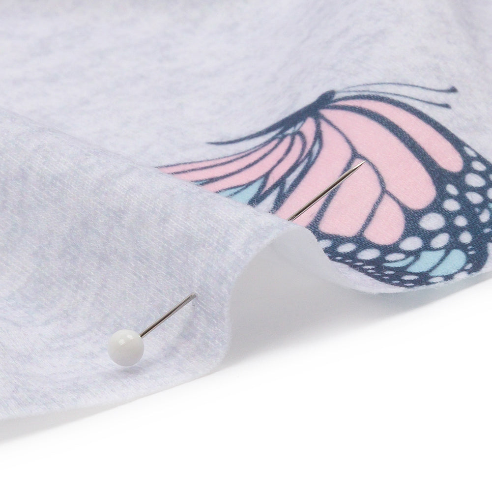 Heathered Gray, Pink and Blue Butterflies Recycled Polyester Interlock Knit - Joann Fabrics