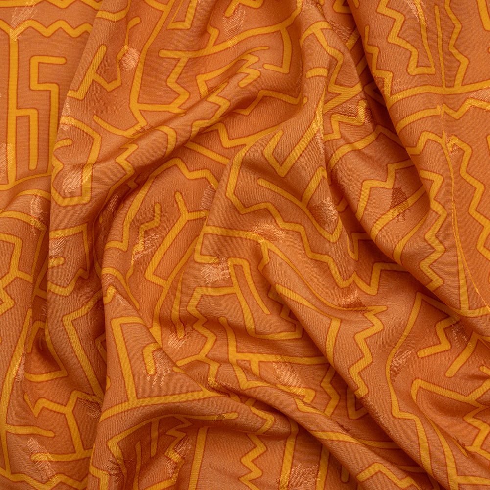 Hands Viscose Jacquard Print - Orange Maze Lines - Mood Exclusive Great Escape - Joann Fabrics