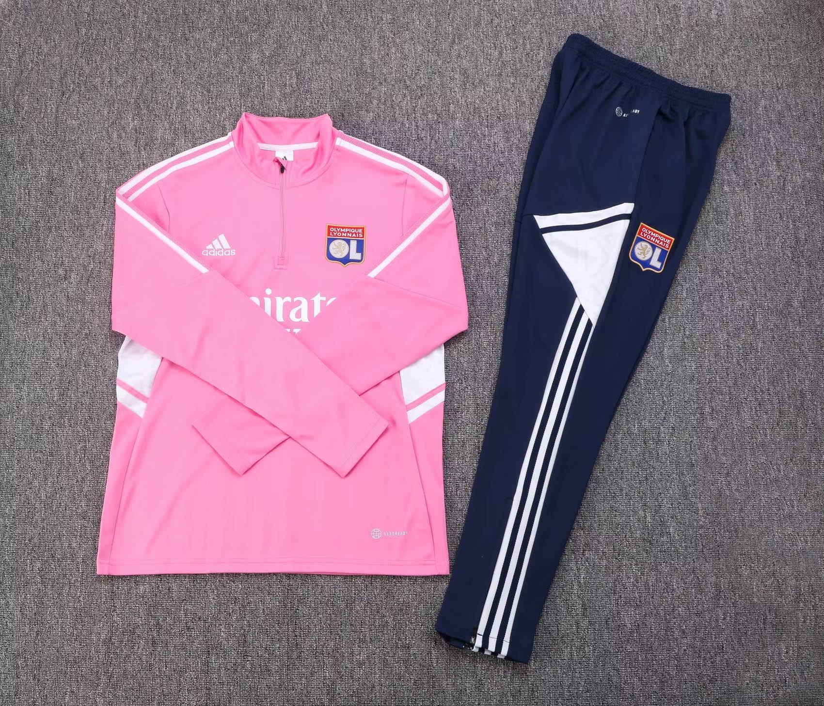 2022/2023 Lyonnais Half-Pull Training Suit Pink Football Shirt Set