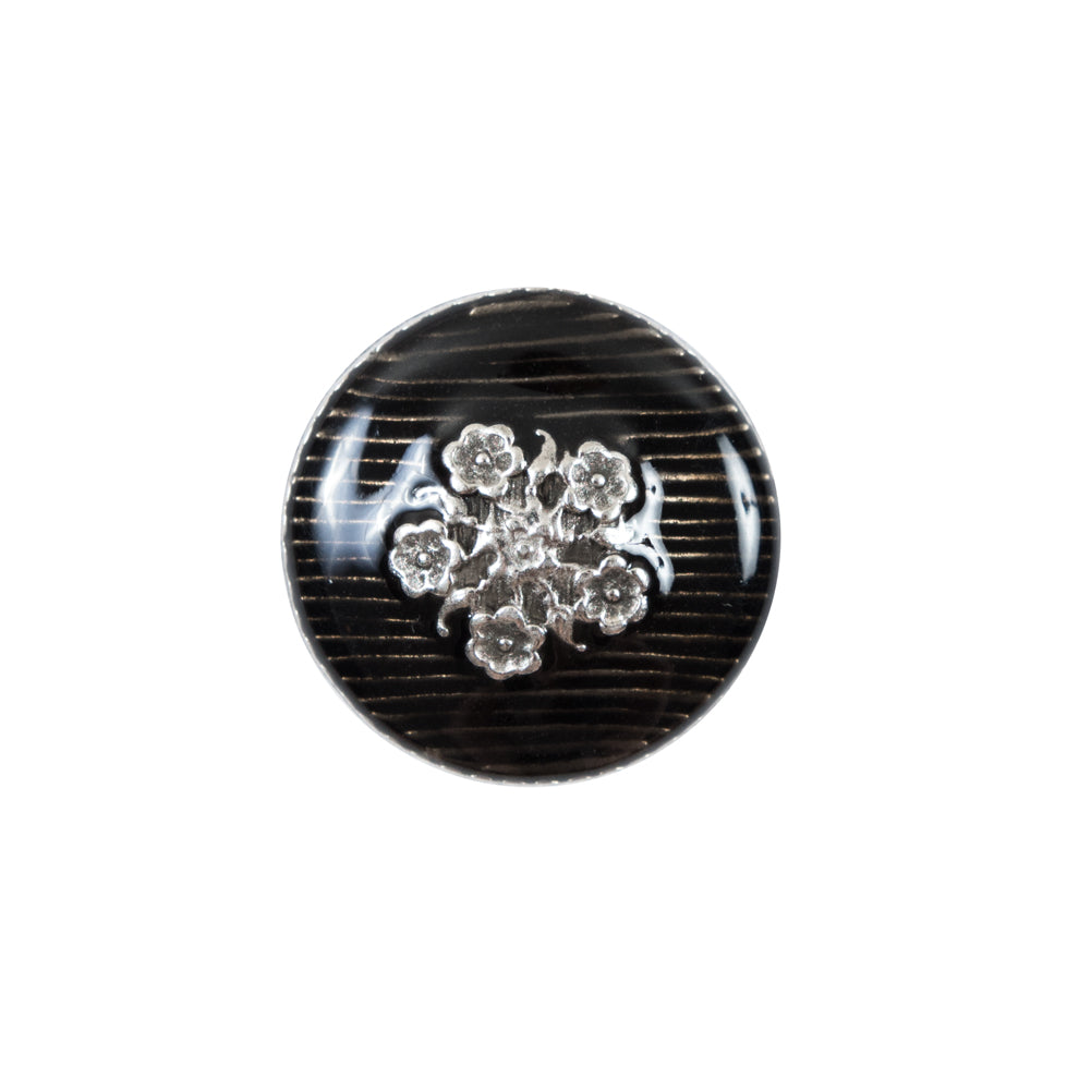 Italian Translucent Black and Silver Floral Metal Button - 32L/20mm - Joann Fabrics