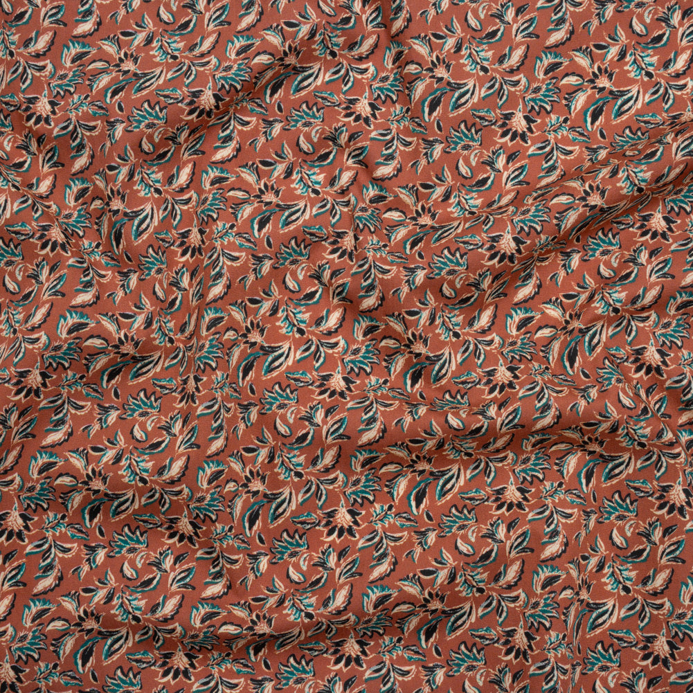Cotton Poplin Print - Burnt Orange and Teal Leaves - Mood Exclusive Cranberry Corral - Joann Fabrics