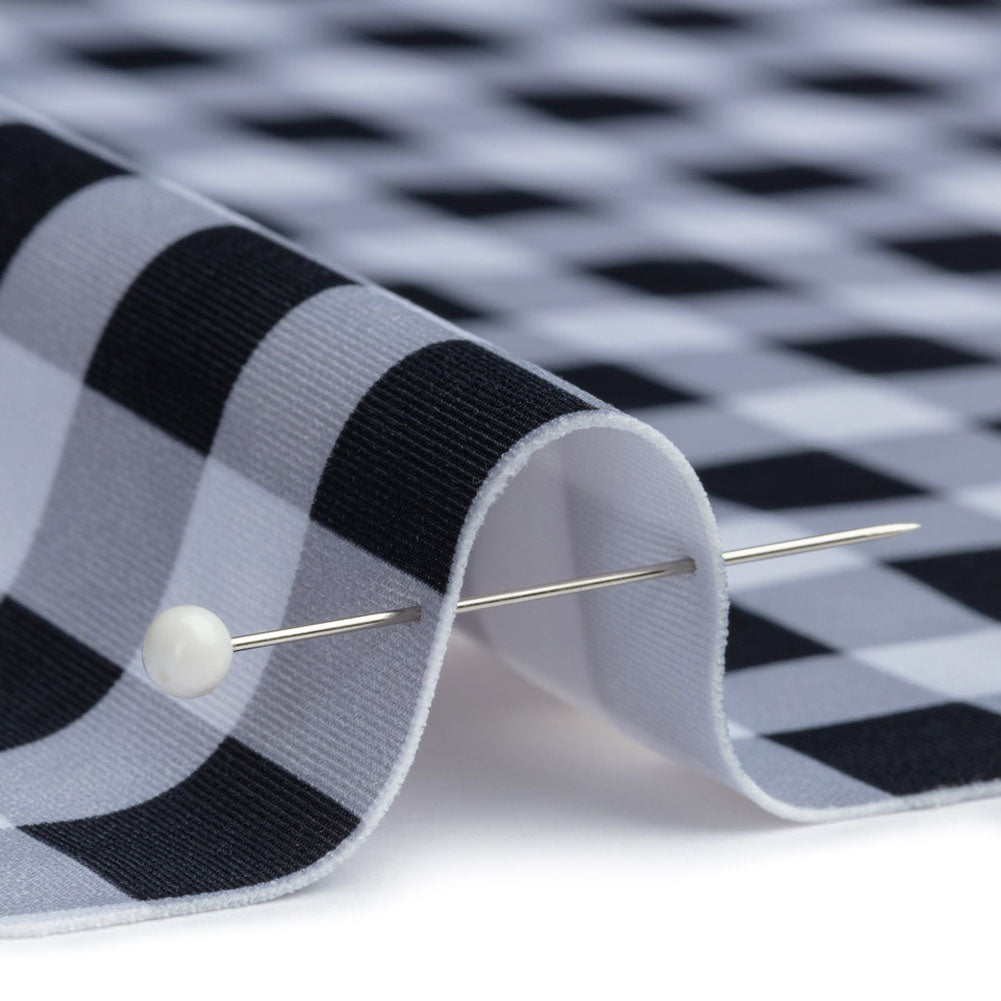 Compression Swimwear Tricot, UV Protective with Aloe Vera Microcapsules - Black and White Checkered - Caye Collection - Joann Fabrics
