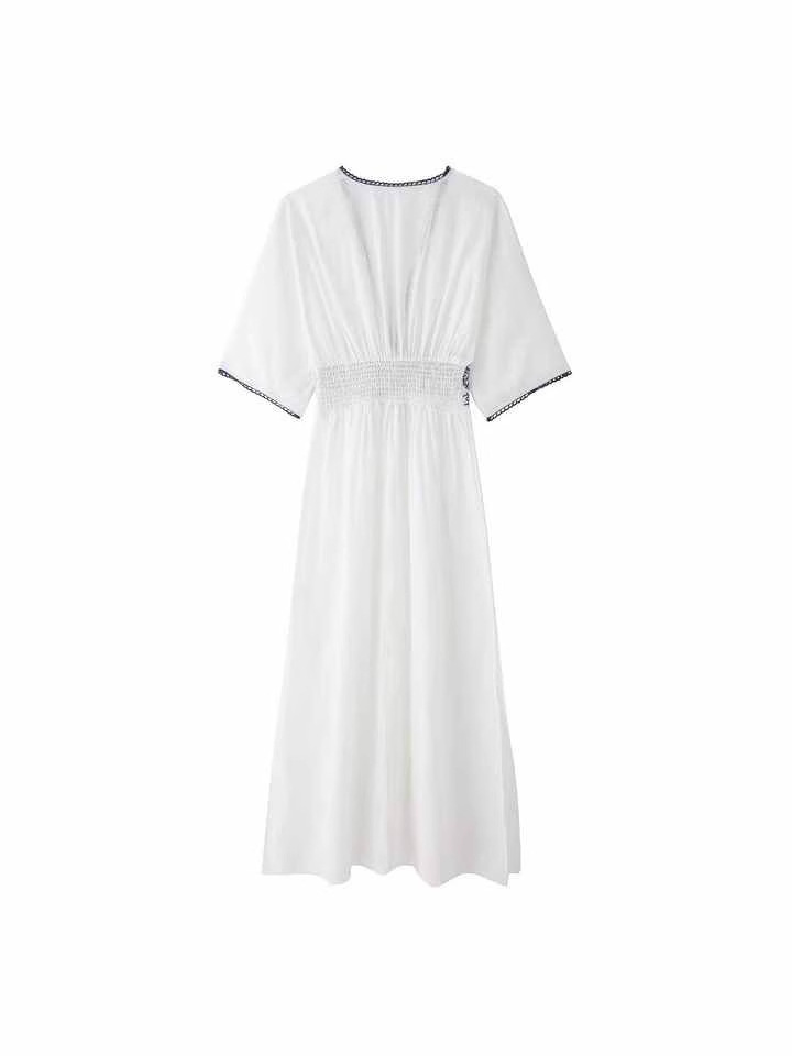 New Trendy Embroidered V-Neck Maxi Dress – Effortlessly Stylish & Versatile