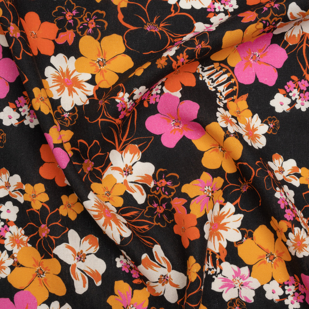 Linen and Rayon Woven - Orange, Hot Pink and Black Floral - Mood Exclusive Hot Tropic Print - Joann Fabrics