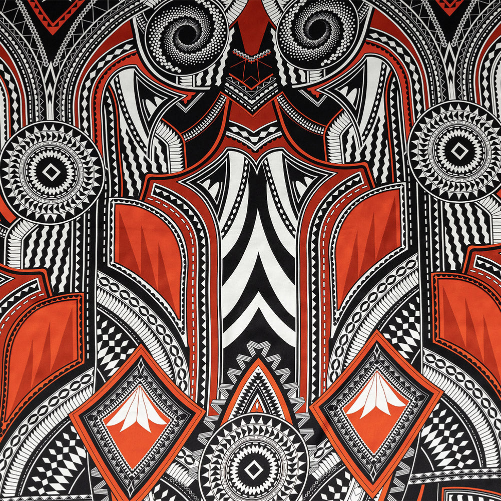Mood Exclusive Italian Black, Red and White Geometric Digitally Printed Silk Charmeuse Panel - Joann Fabrics