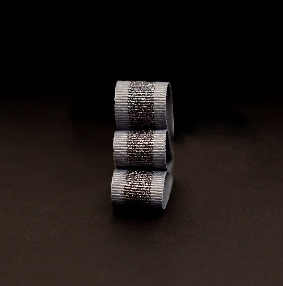 Italian Metallic Gunmetal and Gray Striped Grosgrain Ribbon - 0.625