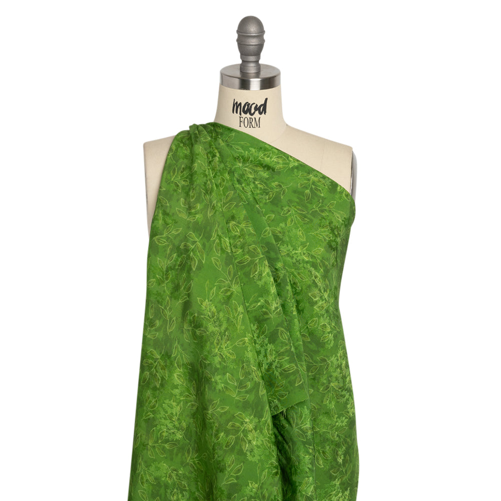 Floral Viscose Jacquard Print - Grass Green Tie Dye and Leaves - Mood Exclusive Little Sprigs - Joann Fabrics