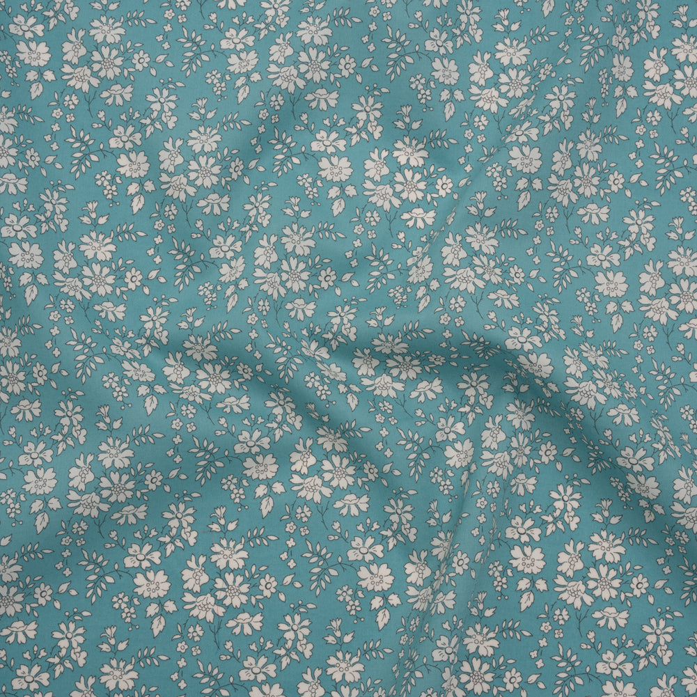 Liberty Fabrics Tana Lawn® - Capel Blue Turquoise - Aqua Blue and White Outlined Florals - Joann Fabrics