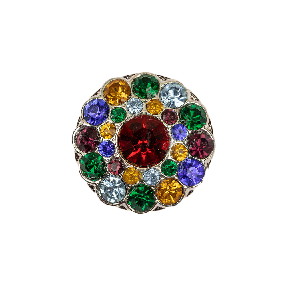 Vintage Multicolored Rhinestones and Silver Metal Scalloped Shank Back Button - 34L/21.5mm - Joann Fabrics