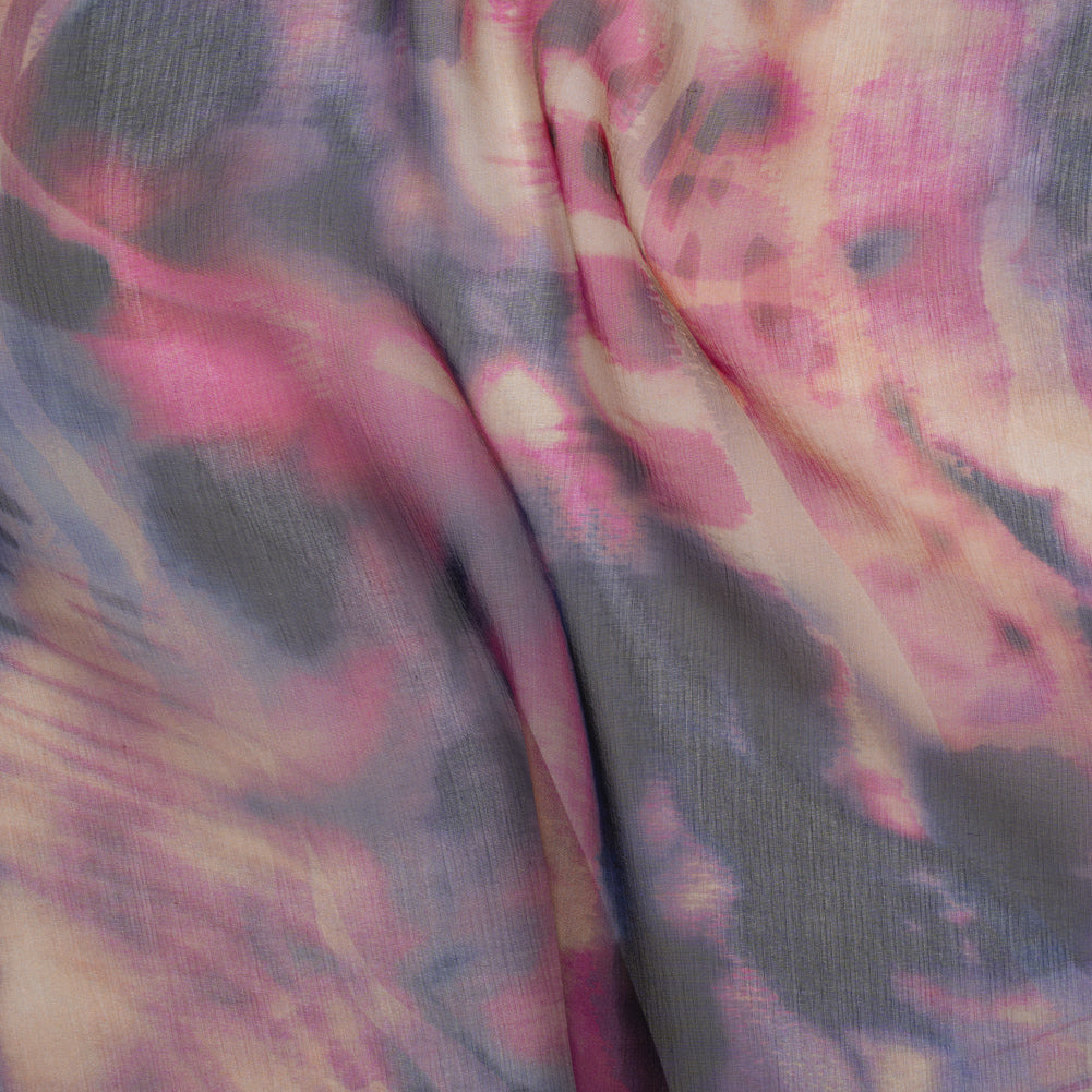 Silk Voile Print Made in Italy - Pink, Purple and Indigo Abstract - Deadstock - Joann Fabrics