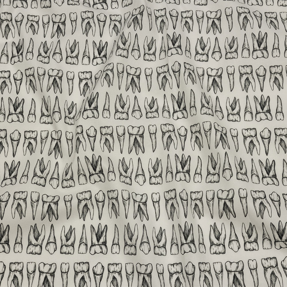 Stretch Cotton Poplin - White and Black Teeth - Berenice Print - Mood Exclusive Nevermore Collection - Joann Fabrics