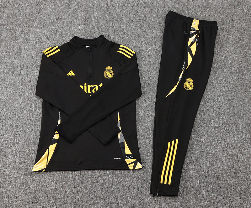 2024/2025 Real Madrid Black Half-Pull Training Suit Football Shirt 1:1 Thai Quality Set