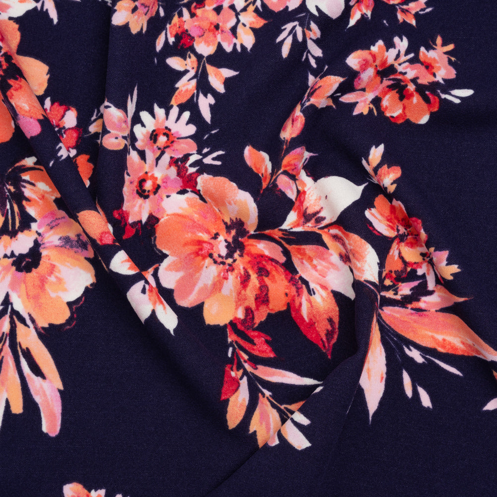 Stretch Polyester Crepe Double Knit - Navy Blue, Pink and Peach Floral - Designer Deadstock - Joann Fabrics