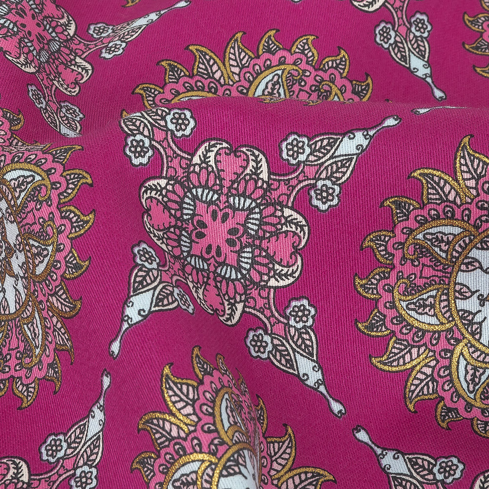 Fuchsia Paisley Medallions Stretch Cotton Sateen - Joann Fabrics