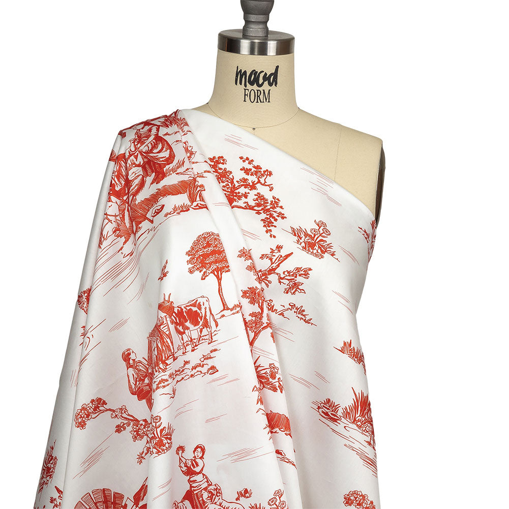 Cherry Tomato and White Classic Toile de Jouy Mercerized Organic Egyptian Cotton Shirting - Joann Fabrics