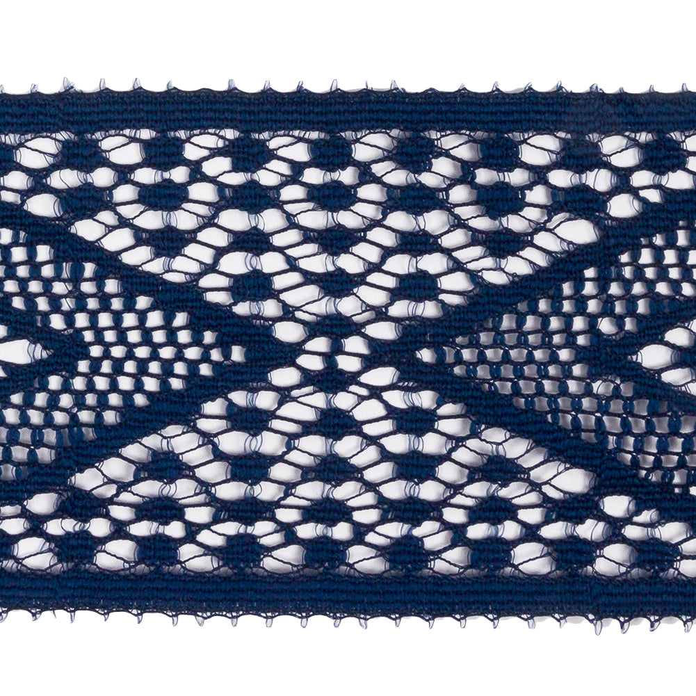 Famous NYC Designer Navy Diamonds Lace Trim - 2.125