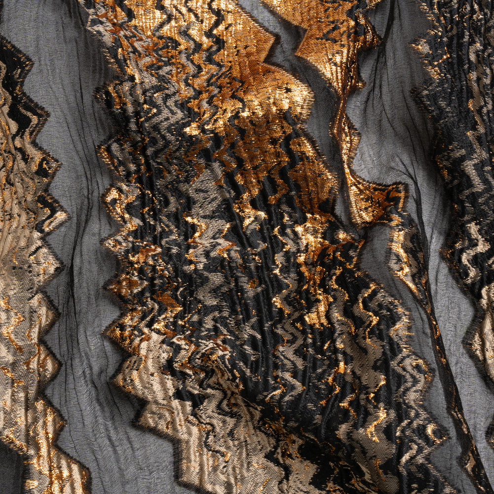 Metallic Gold, Taupe and Black Drifting Rifts Crinkled Luxury Burnout Brocade - Joann Fabrics