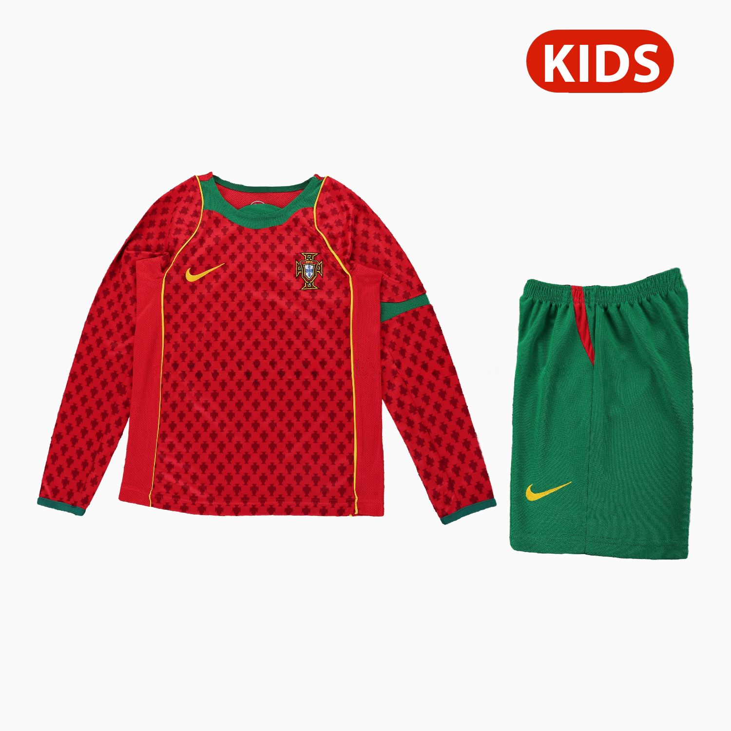 Retro Portugal 2004 Home Long Sleeves Kids Kit - UnitedFutballJersey