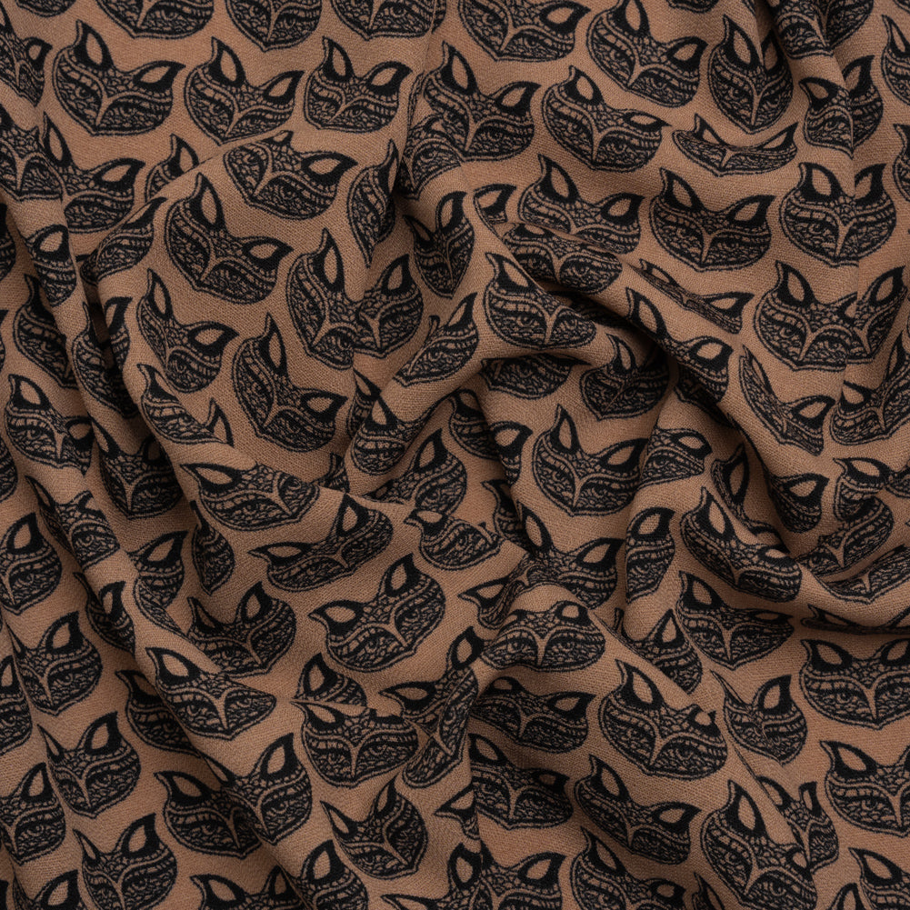 Tan and Black Fox Faces Printed Polyester Woven - Joann Fabrics