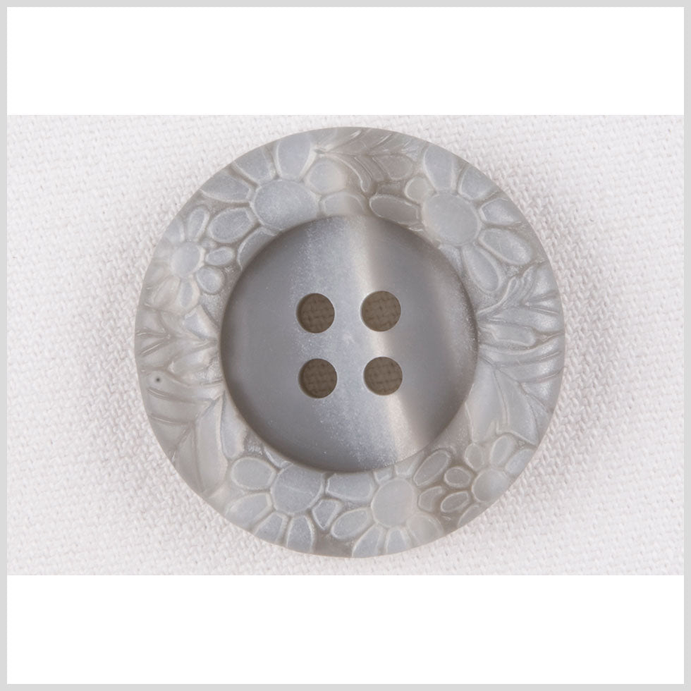 Plastic 4-Hole Button - 44L/28mm - Light Gray Streaked Floral Embossed Rim - Joann Fabrics