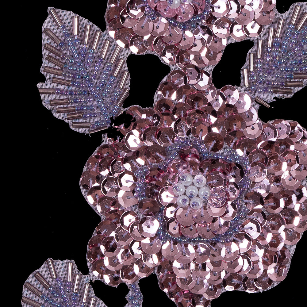 Pink Beaded and Sequined Floral Applique - 8