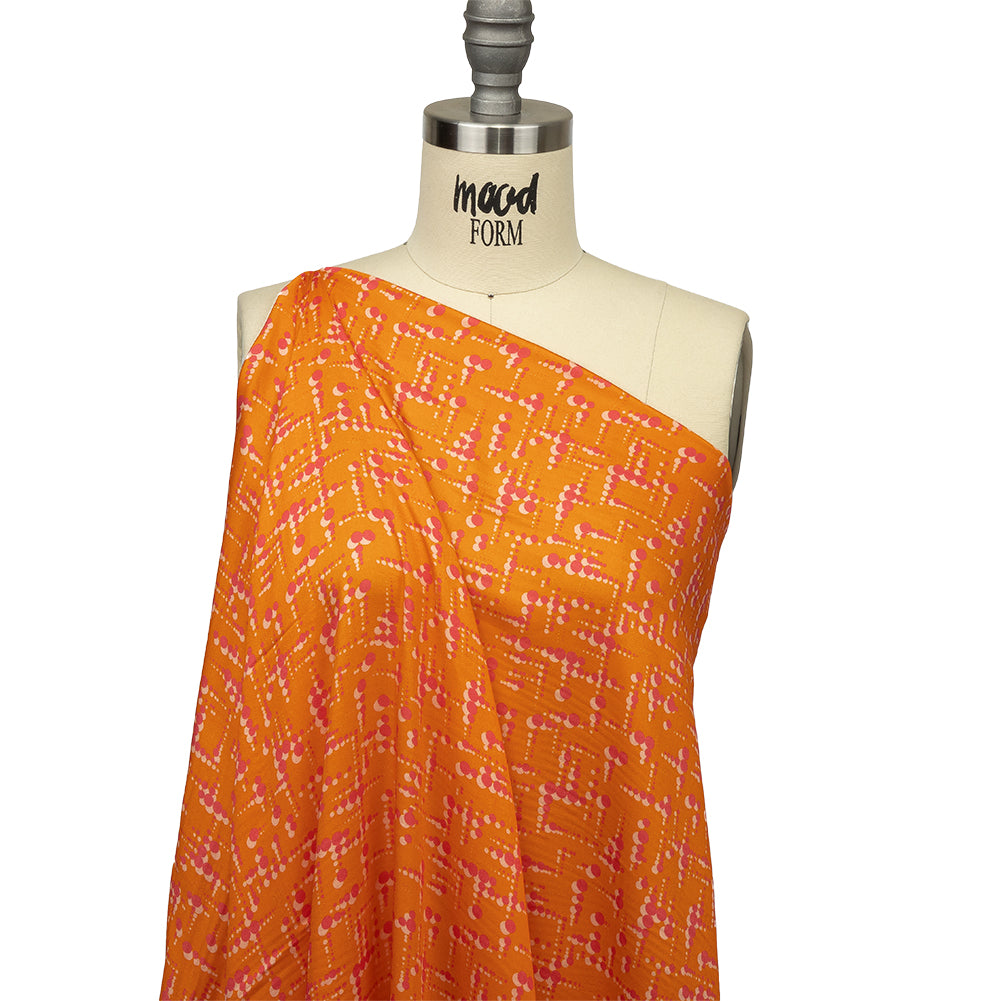 Rayon Challis - Orange and Pink Dot Lines - Spot of Sunshine Print - Mood Exclusive Citrus Collection - Joann Fabrics