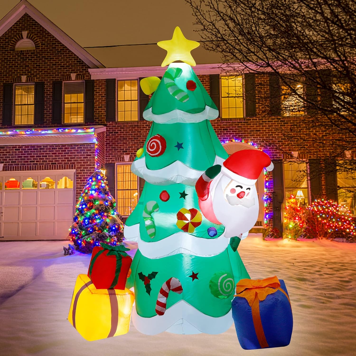 DR.DUDU 7 FT Inflatable Christmas Tree with Santa Claus Gift Boxes ...