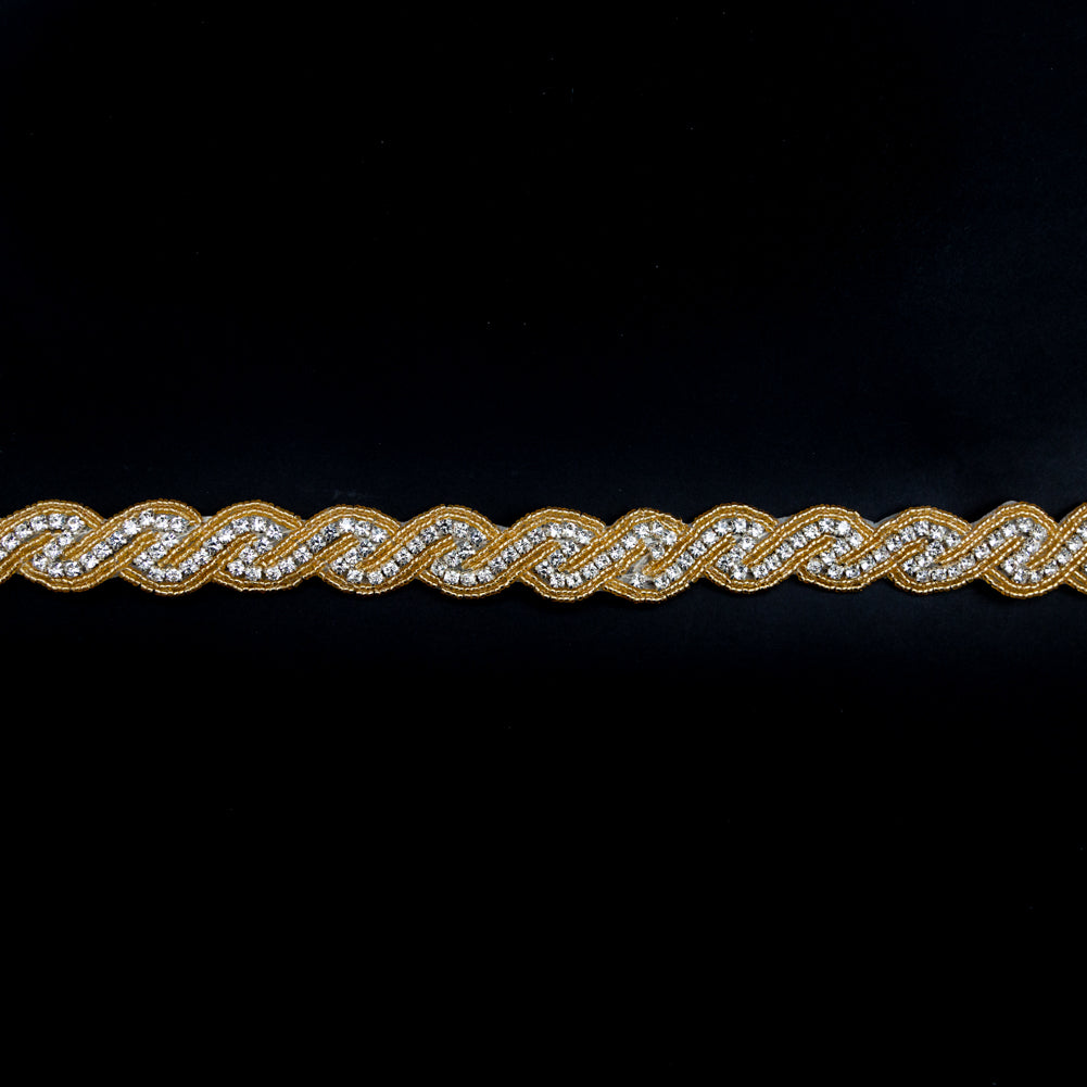 Gold and Crystal Zig Zag Beaded Rhinestone Trim - 1
