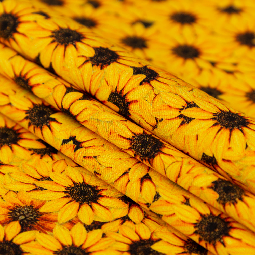Stretch Cotton Sateen - Yellow and Brown Floral - Population Sunflowers Print - Mood Exclusive St. Tropez Collection - Joann Fabrics