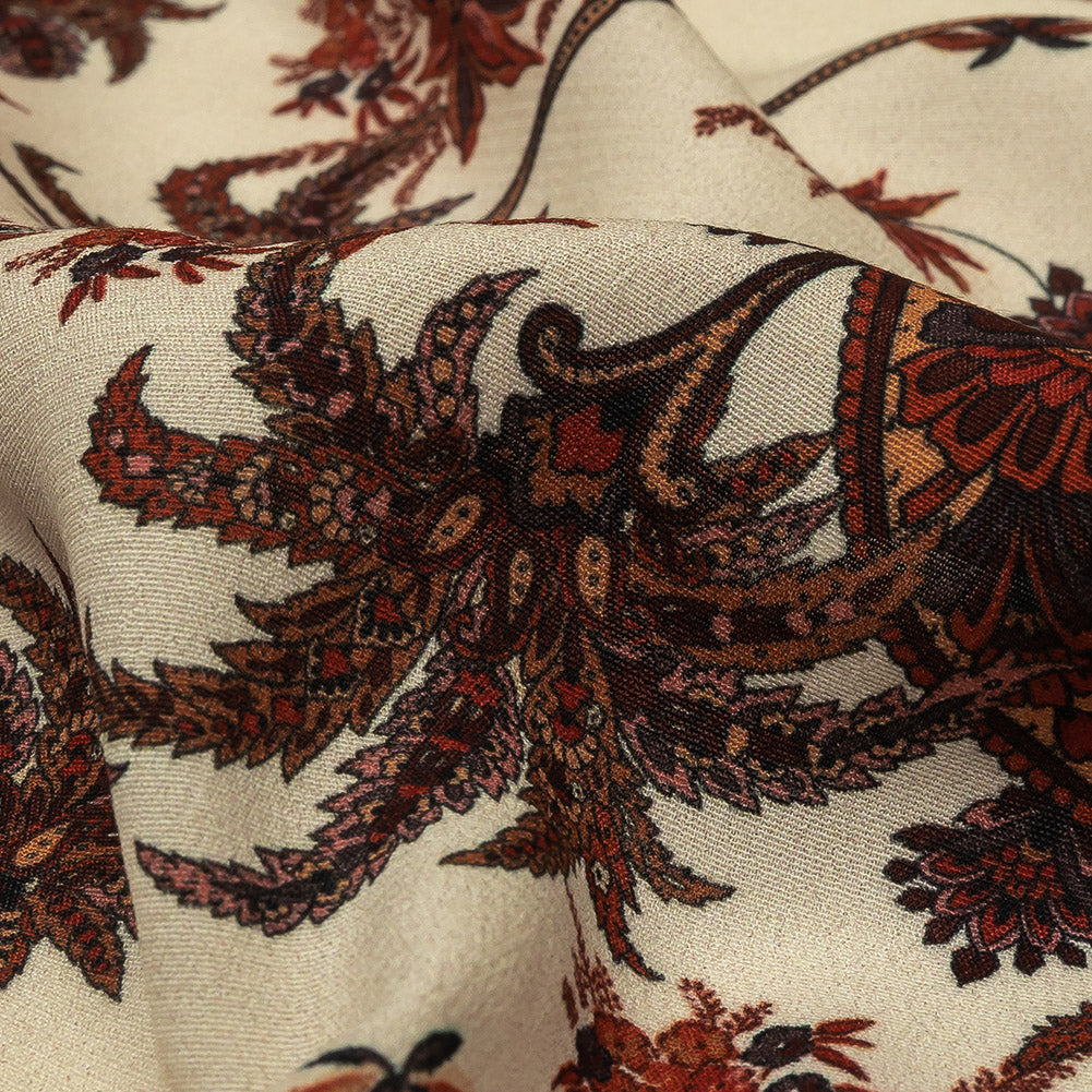 Viscose Crepe Panel - Beige and Burgundy Paisley Decorative Squares - Mood Exclusive Destination Dubai - Joann Fabrics