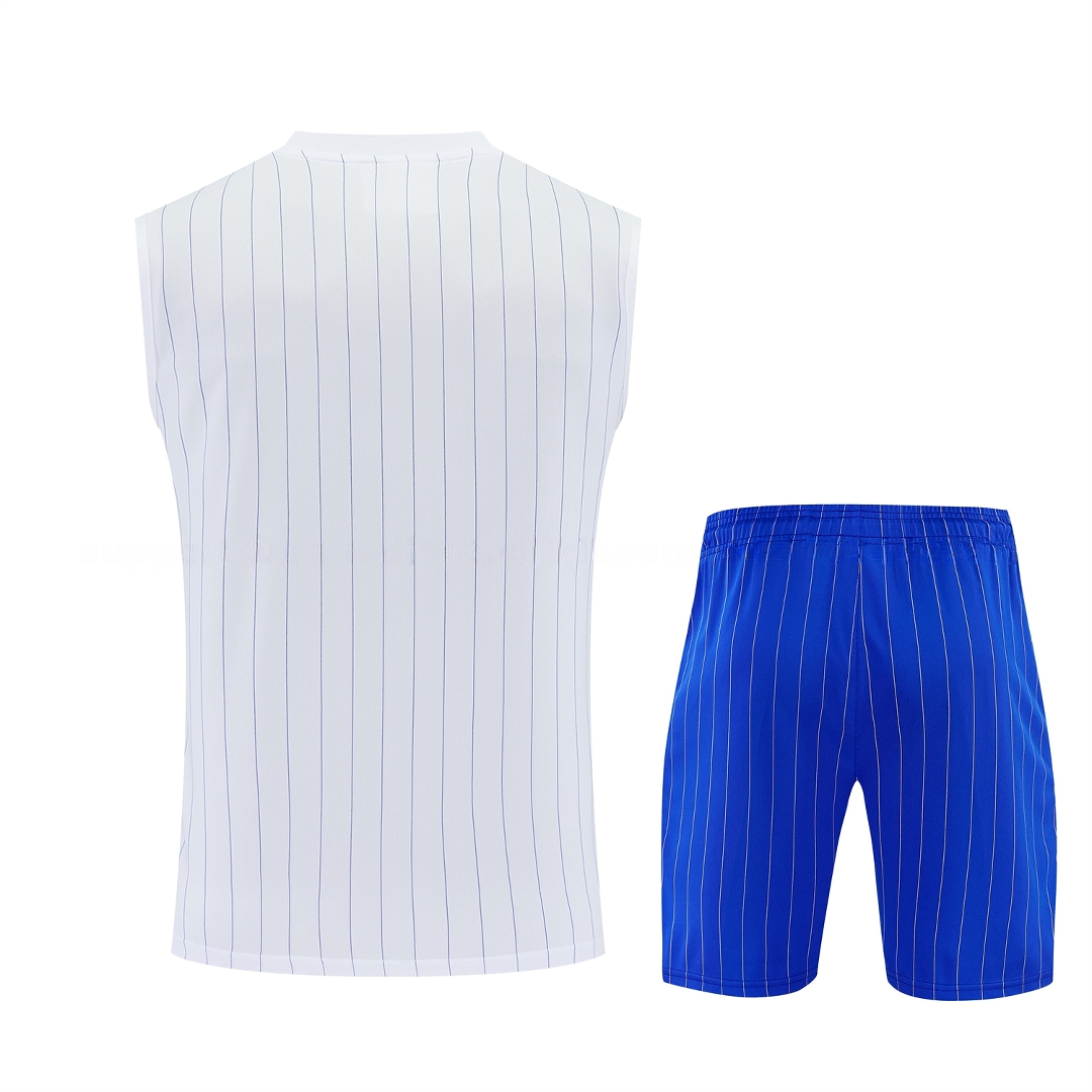 C.H.E.L.S.E.A 25-26 Retro Style Vest Training Set - White Top & Blue Stripes Pants - UnitedFutballJersey