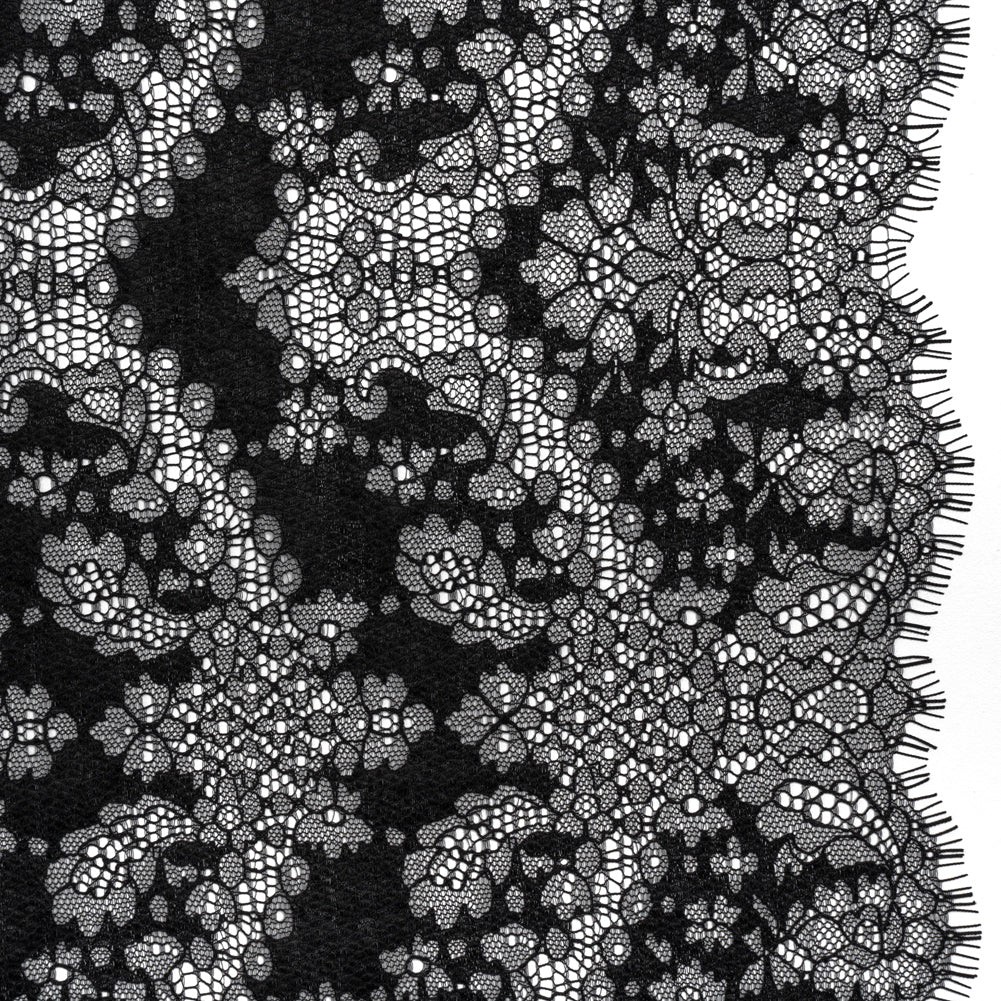 Raschel Lace Panel with Finished Edges - Black Ornate Leafy Chevrons - Joann Fabrics