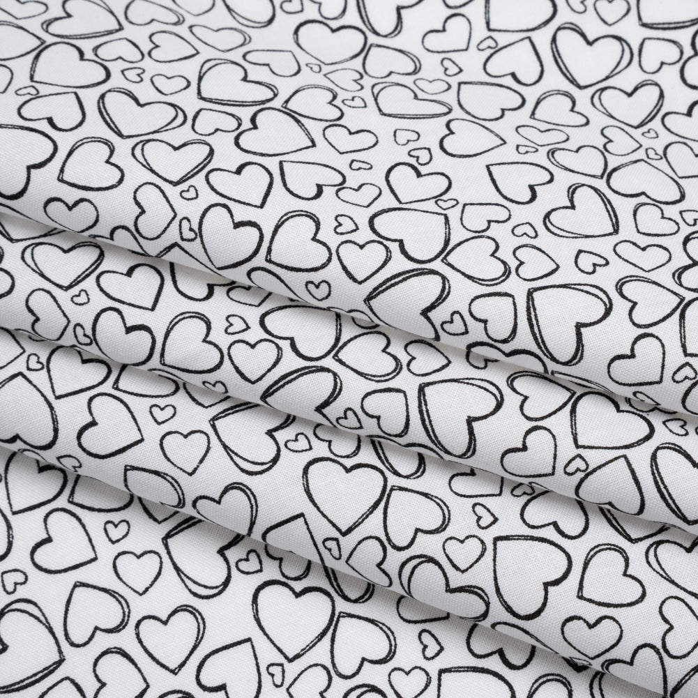 Printed Quilting Cotton by Patrick Lose for Northcott - Black on White Doodle Hearts - Basically Black & White Collection - Joann Fabrics